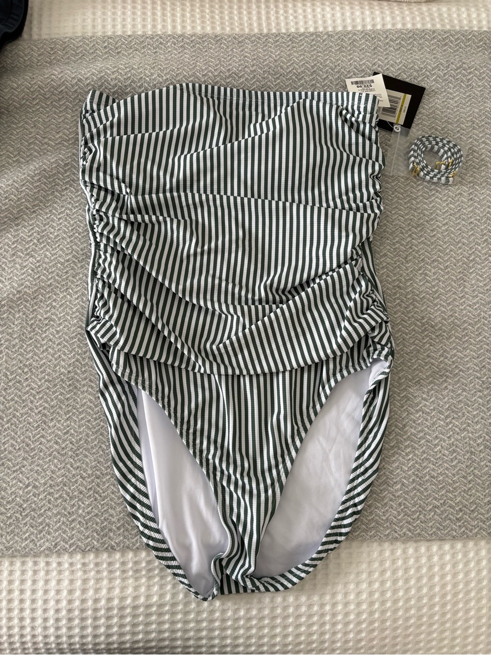 Ellen Tracy Green and White Striped One-Piece Swimsuit